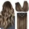 Full Head Clip-In Chocolate Brown to Honey Blonde #T(4/26)/4 Hair Extensions