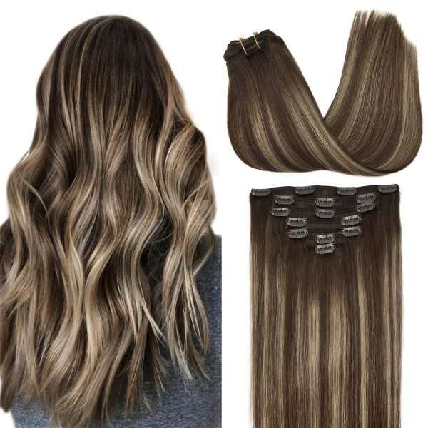 Full Head Clip-In Chocolate Brown to Honey Blonde #T(4/26)/4 Hair Extensions