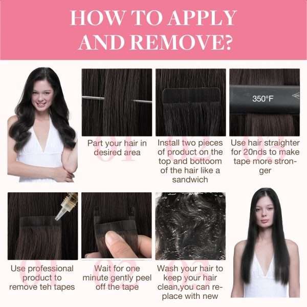 Tape in Hair Extensions Natural black #1B Real Human Hair Extensions Seamless Straight Human Hair Extensions 50g 20pcs