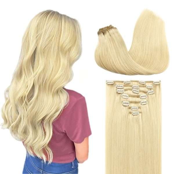 Full Head Clip-In Bleach Blonde #613 Hair Extensions