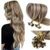 U Tip Hair Extensions Real Human Hair U Tips Hair Extensions Highlight Light Brown Mixed Golden Blonde #P824 Hot Fusion Remy Hair Extensions Utips Pre Bonded Straight Extensions 50pcs/50g 16 Inch