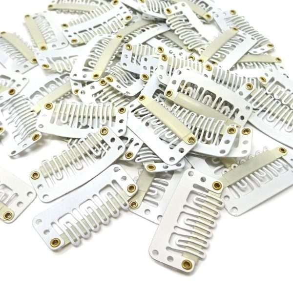 50PCS 6-Teeth U-Shape Snap Clips for Hair Extensions – 3.3cm/1.3inch (Beige)