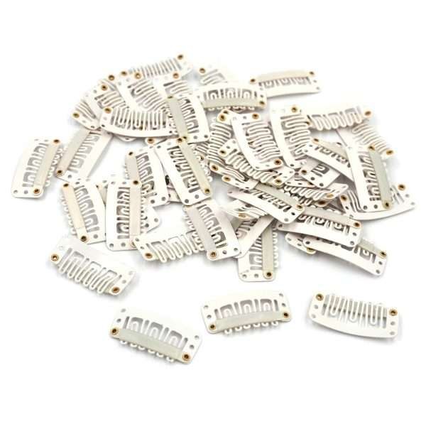 50PCS 6-Teeth U-Shape Snap Clips for Hair Extensions – 3.3cm/1.3inch (Beige)