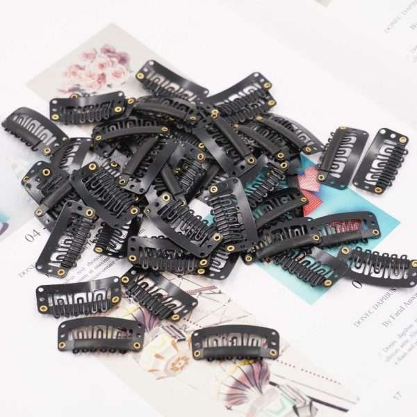 50PCS 6-Teeth U-Shape Snap Clips for Hair Extensions - 3.3cm/1.3inch (Black)