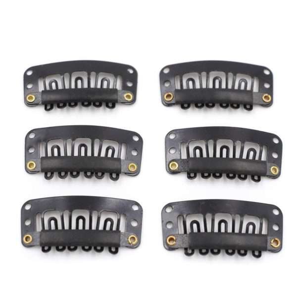 50PCS 6-Teeth U-Shape Snap Clips for Hair Extensions - 3.3cm/1.3inch (Black)