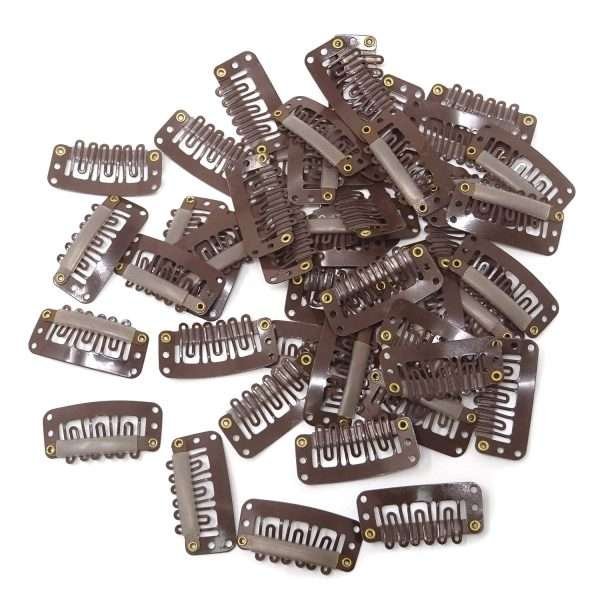 50PCS 6-Teeth U-Shape Snap Clips for Hair Extensions – 3.3cm/1.3inch (Dark Brown)