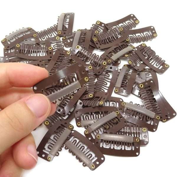 50PCS 6-Teeth U-Shape Snap Clips for Hair Extensions – 3.3cm/1.3inch (Dark Brown)