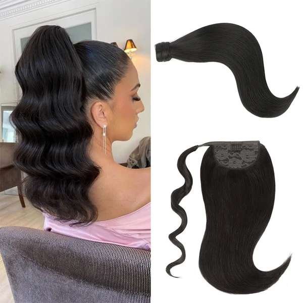 Jet Black (1) - Human Hair Ponytail Extensions