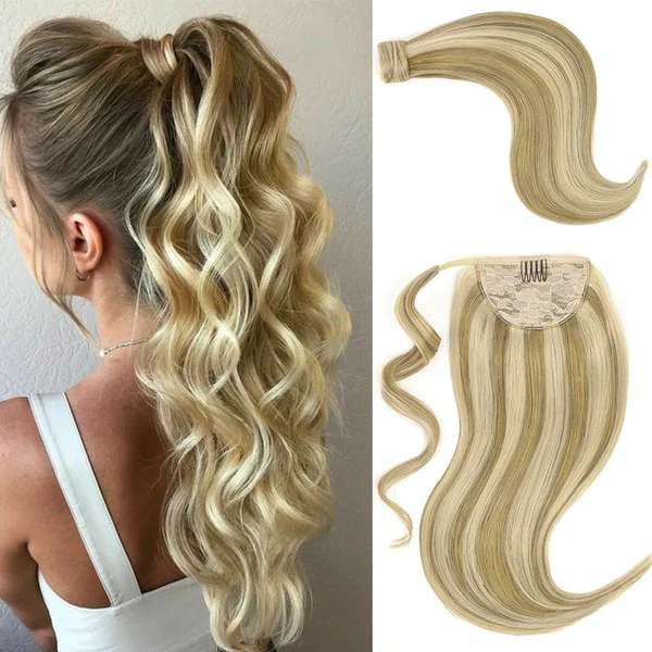 Light Blonde Highlights (16/22) - Human Hair Ponytail Extensions