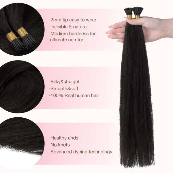 I tip Human Hair Extension #1B Natural Black I Tip Hair Extensions Real Human Hair Cold Fusion Black Itips Hair Extensions Human Hair 16 inch 50pc 50g