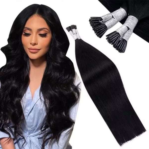 I tip Human Hair Extension #1 Jet Black I Tip Hair Extensions Real Human Hair Cold Fusion Black Itips Hair Extensions Human Hair 16 inch 50pc 50g