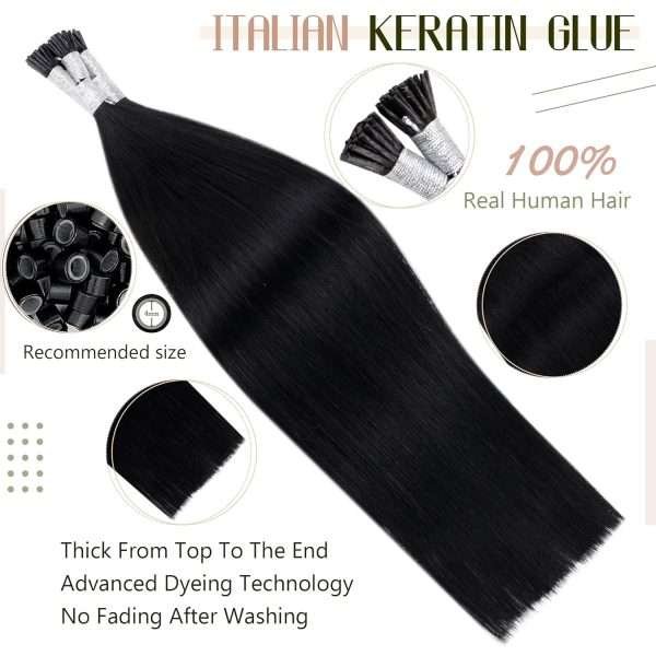 I tip Human Hair Extension #1 Jet Black I Tip Hair Extensions Real Human Hair Cold Fusion Black Itips Hair Extensions Human Hair 16 inch 50pc 50g