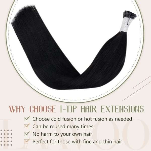 I tip Human Hair Extension #1 Jet Black I Tip Hair Extensions Real Human Hair Cold Fusion Black Itips Hair Extensions Human Hair 16 inch 50pc 50g