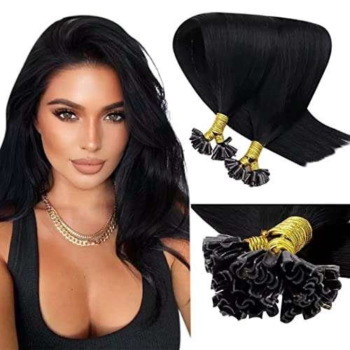 Black U Tip Hair Extensions Real Human Hair Jet Black U-Tip Hair Extensions Black Women Invisible Natural Hot Fusion Hair Extensions 1g/1s 16 Inch 50set