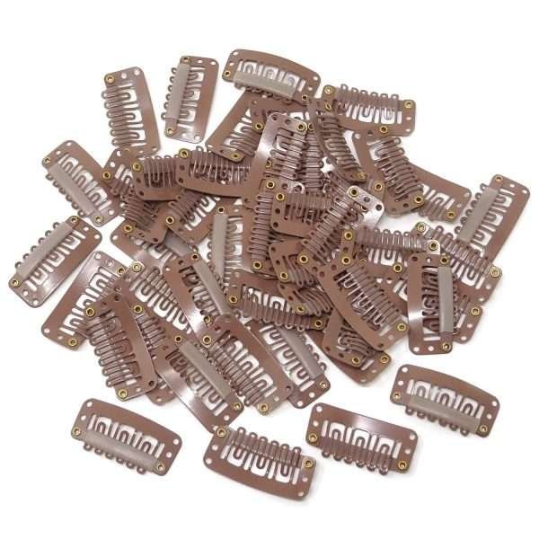 50PCS 6-Teeth U-Shape Snap Clips for Hair Extensions – 3.3cm/1.3inch (Light Brown)