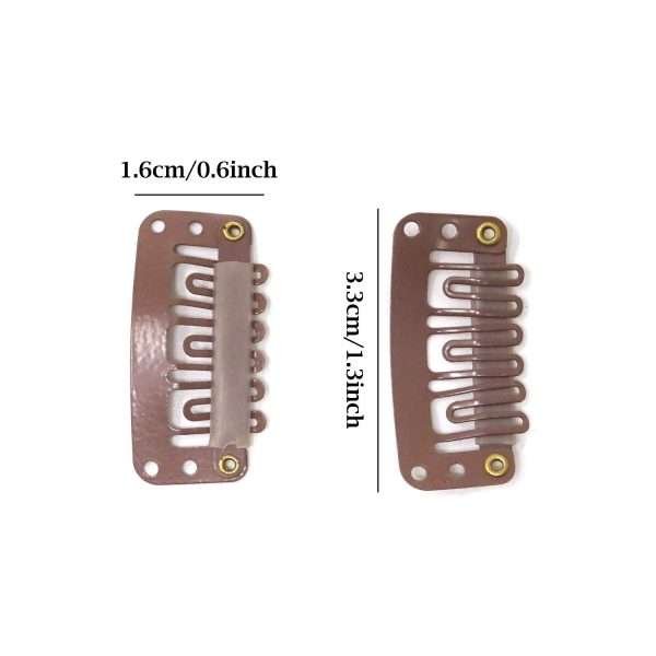 50PCS 6-Teeth U-Shape Snap Clips for Hair Extensions – 3.3cm/1.3inch (Light Brown)