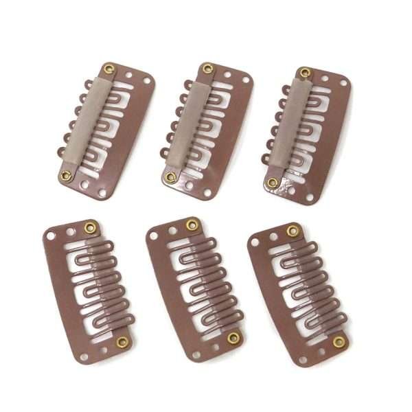 50PCS 6-Teeth U-Shape Snap Clips for Hair Extensions – 3.3cm/1.3inch (Light Brown)