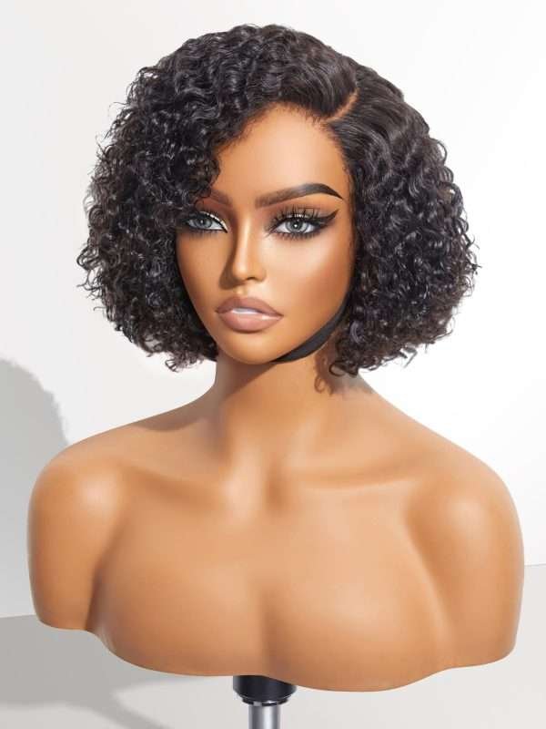 8" Curly Glueless Wigs Human Hair Pre Cut/Plucked, Undetectable HD Lace Wig Ready to Go Lace Bob Wig Short Curly 180 Density