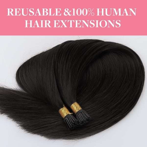 I tip Human Hair Extension #1B Natural Black I Tip Hair Extensions Real Human Hair Cold Fusion Black Itips Hair Extensions Human Hair 16 inch 50pc 50g