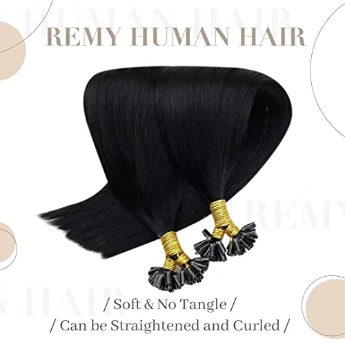 Black U Tip Hair Extensions Real Human Hair Jet Black U-Tip Hair Extensions Black Women Invisible Natural Hot Fusion Hair Extensions 1g/1s 16 Inch 50set