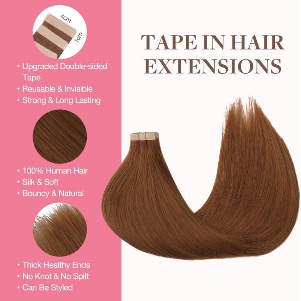 Tape in Human Hair Extensions Copper #350 Seamless Straight Remy Human Hair Extensions 50g 20pcs