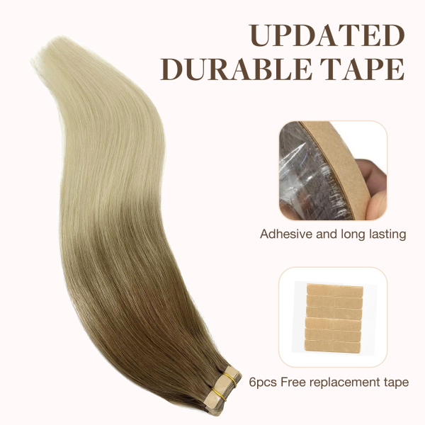 Tape in Human Hair Extensions Ombre Ash Brown to Platinum Blonde#T9/60 Seamless Straight Remy Human Hair Extensions 50g 20pcs