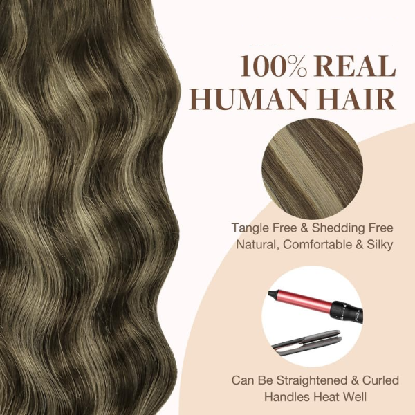 Tape in Human Hair Extensions Balayage Chocolate Brown to Honey Blonde#T(4/26)/4 Seamless Straight Remy Human Hair Extensions 50g 20pcs