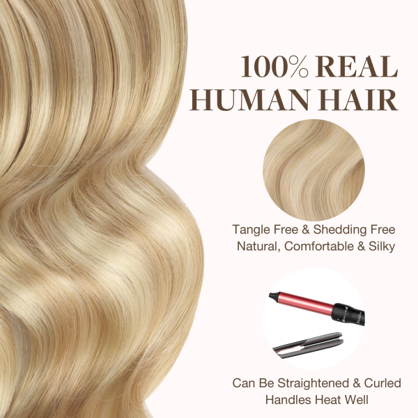 Tape in Human Hair Extensions Dark Blonde Highlighted Bleach Blonde#18/613 Seamless Straight Remy Human Hair Extensions 50g 20pcs