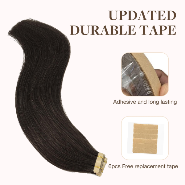 Tape in Human Hair Extensions Dark Brown #2 Seamless Straight Human Hair Extensions 50g 20pcs